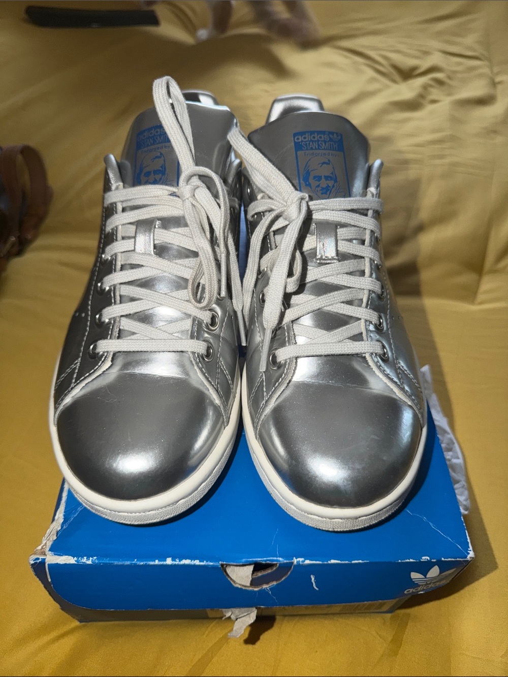 adidas Silver Metallic Low-Top Sneakers with White Accents